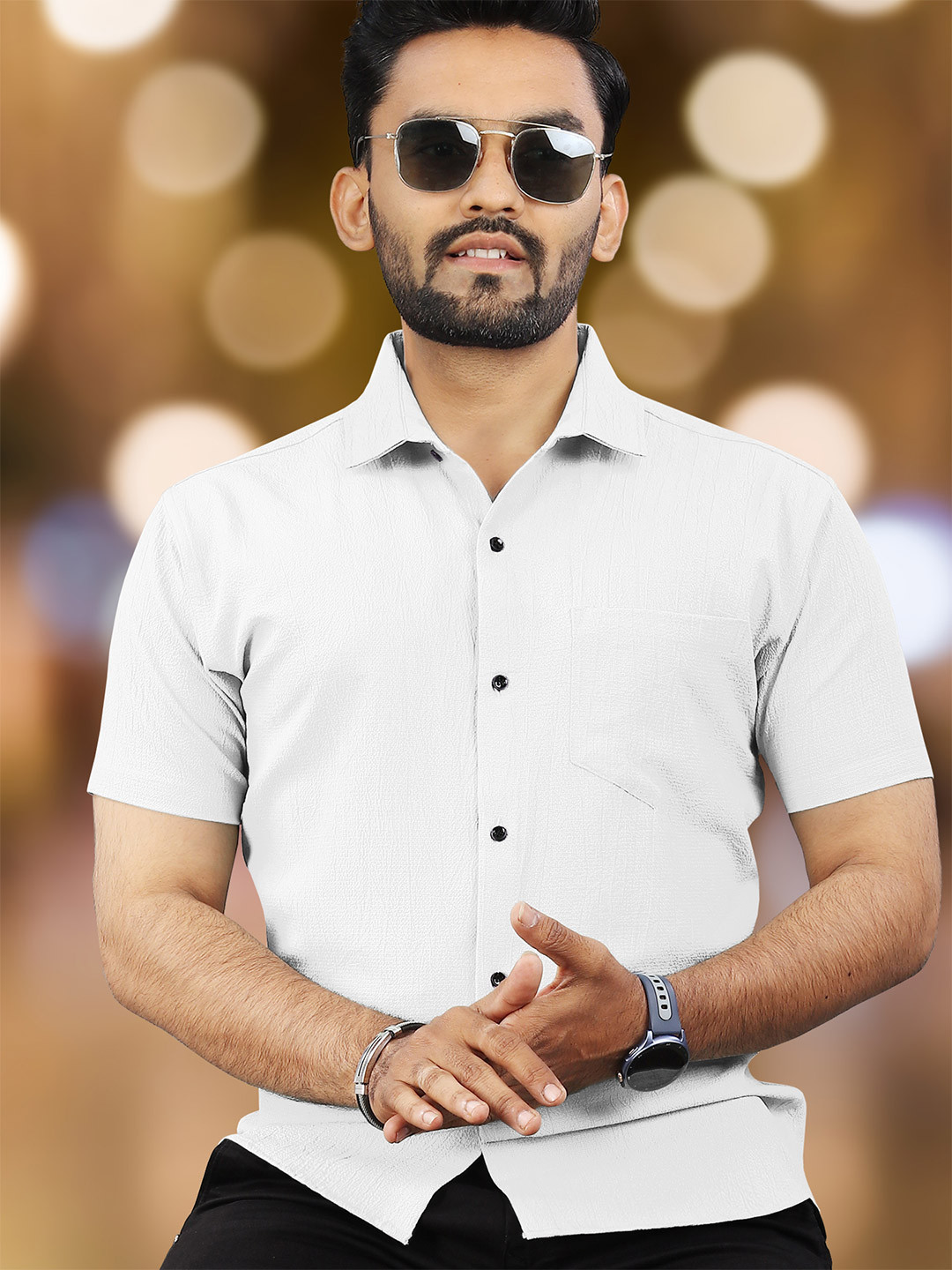 

VeBNoR Men Standard Fit Textured Spread Collar Casual Shirt, White