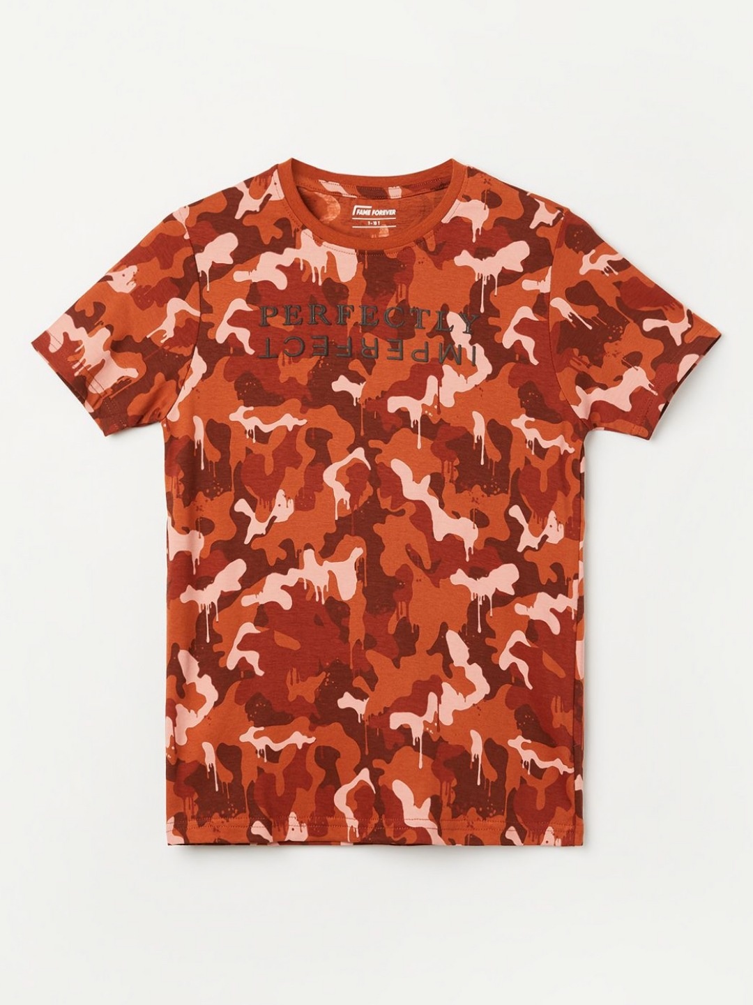 

Fame Forever by Lifestyle Boys Camouflage Printed Round Neck Cotton T-shirt, Rust