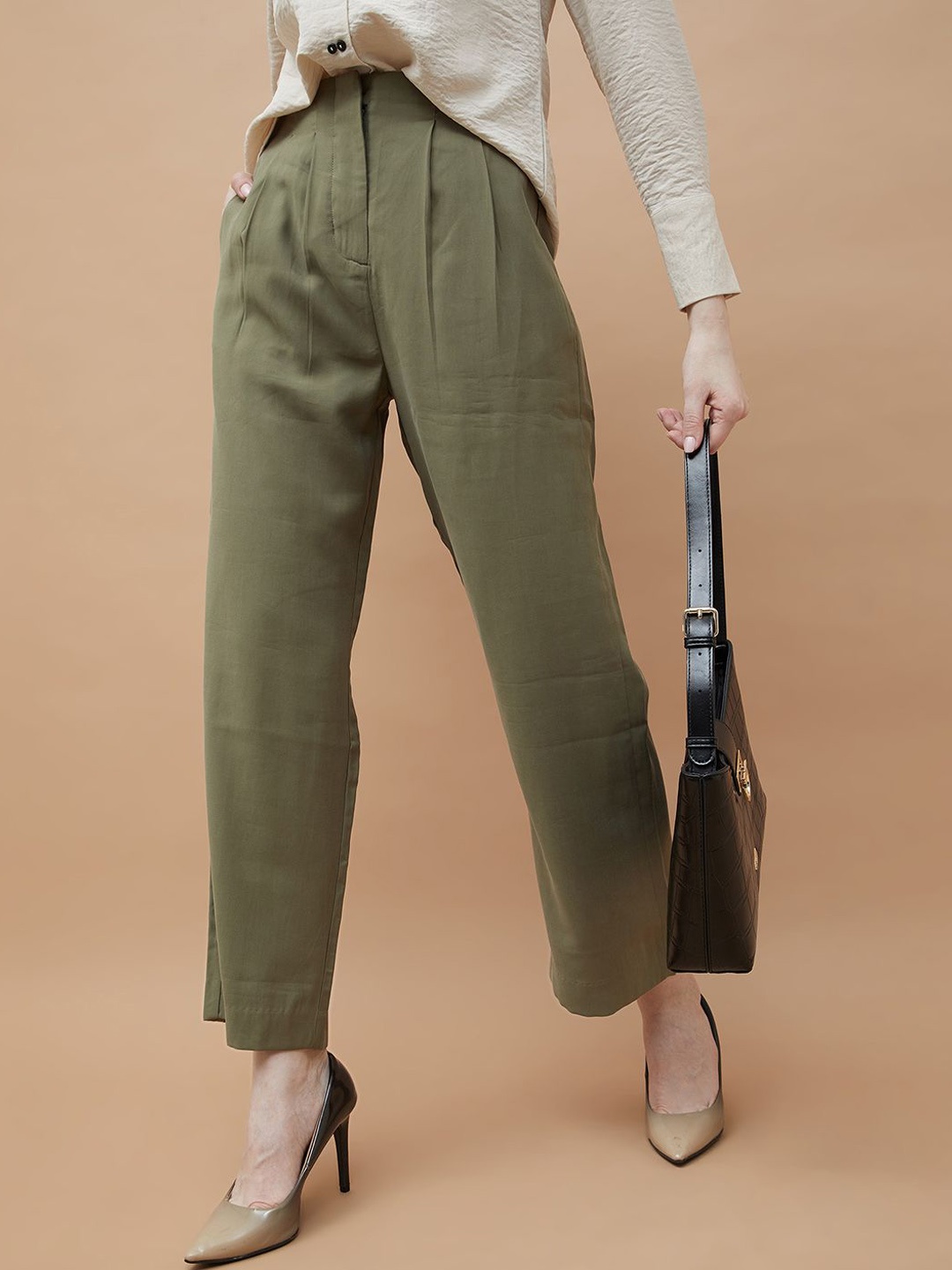 

CODE by Lifestyle Women Regular Fit Pleated Trousers, Olive