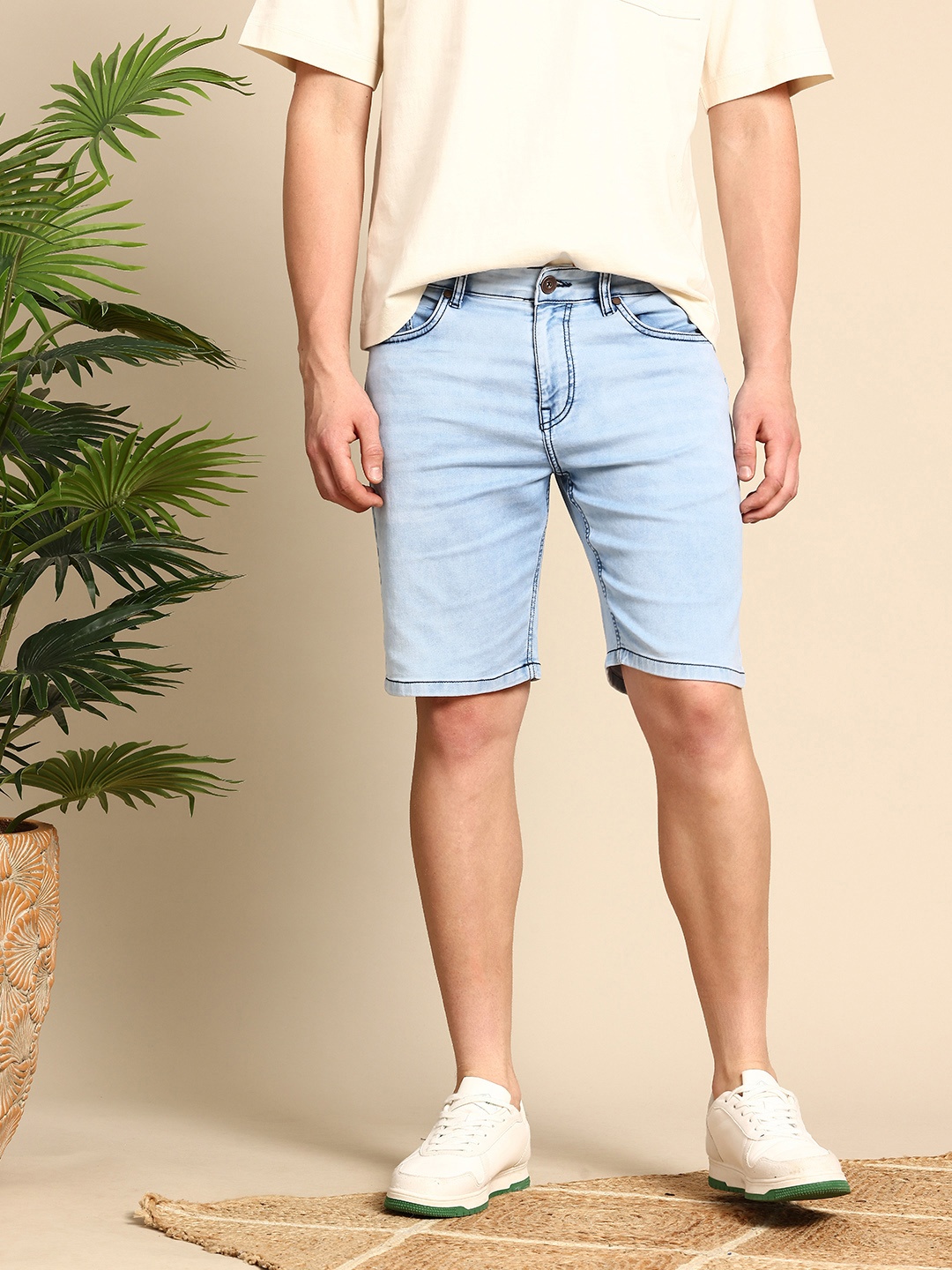 

Mast & Harbour Men Slim Fit High-Rise Denim Shorts, Blue