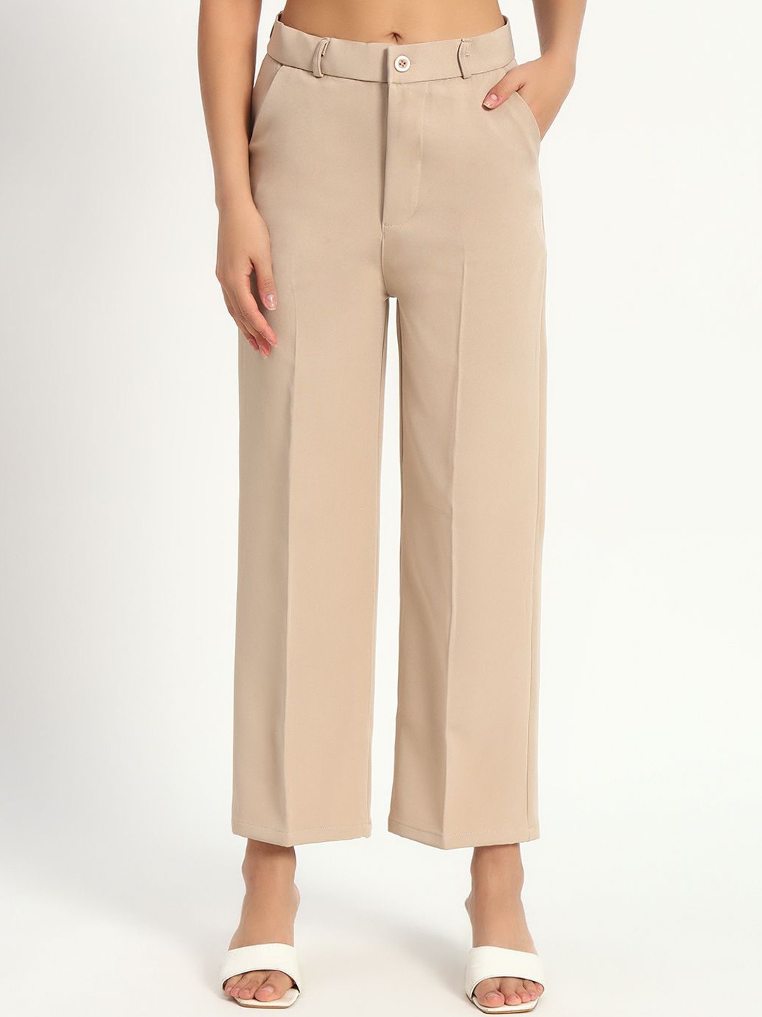 

Peikh Women Straight Fit Mid-Rise Parallel Trousers, Brown