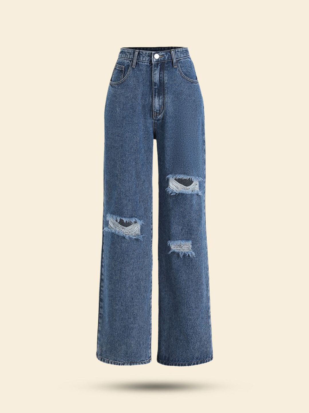 

StyleCast Women Classic Straight Fit Highly Distressed Cotton Jeans, Navy blue