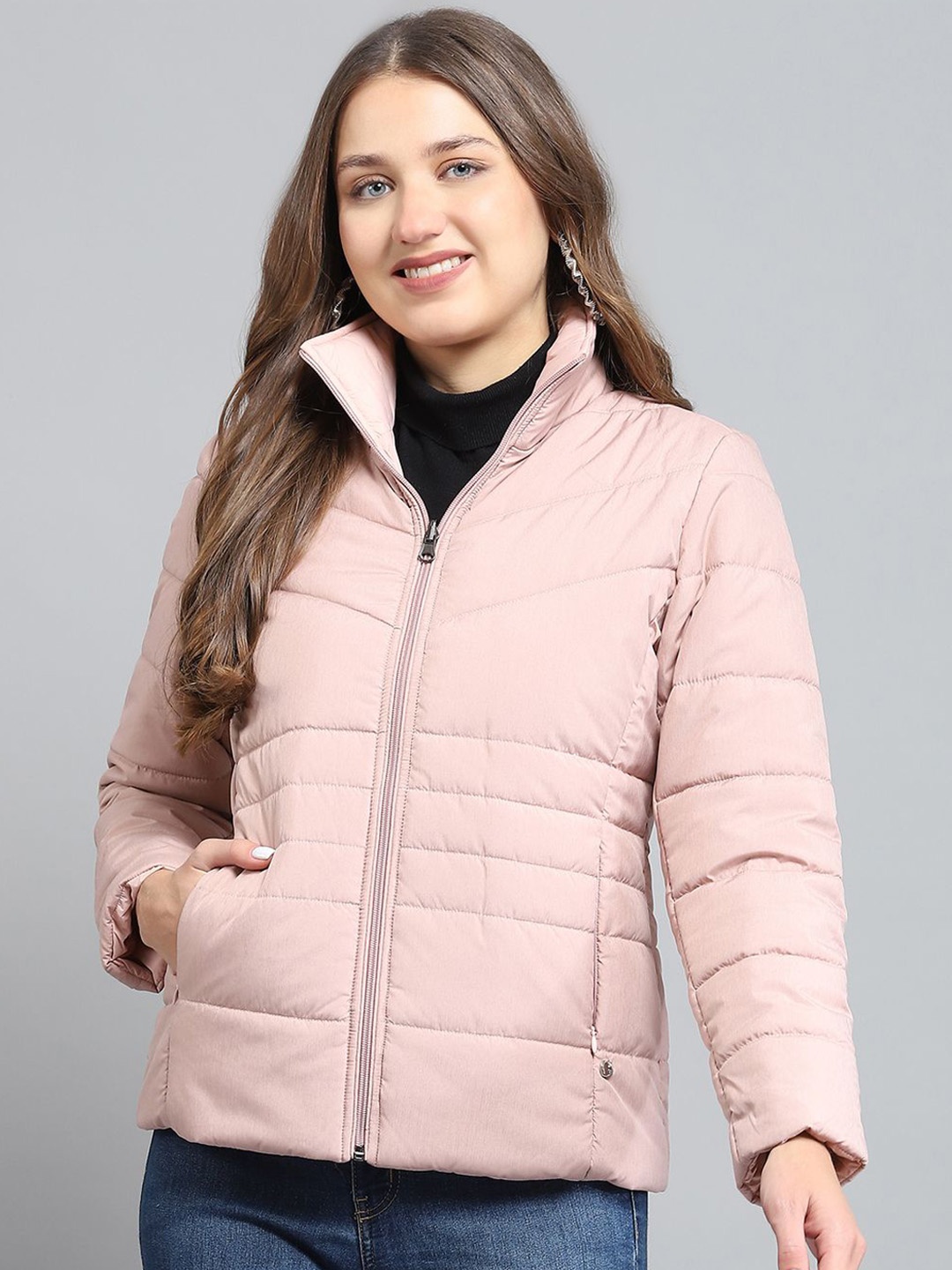 

Monte Carlo Women Mock Collar Solid Casual Lightweight Padded Jacket, Pink