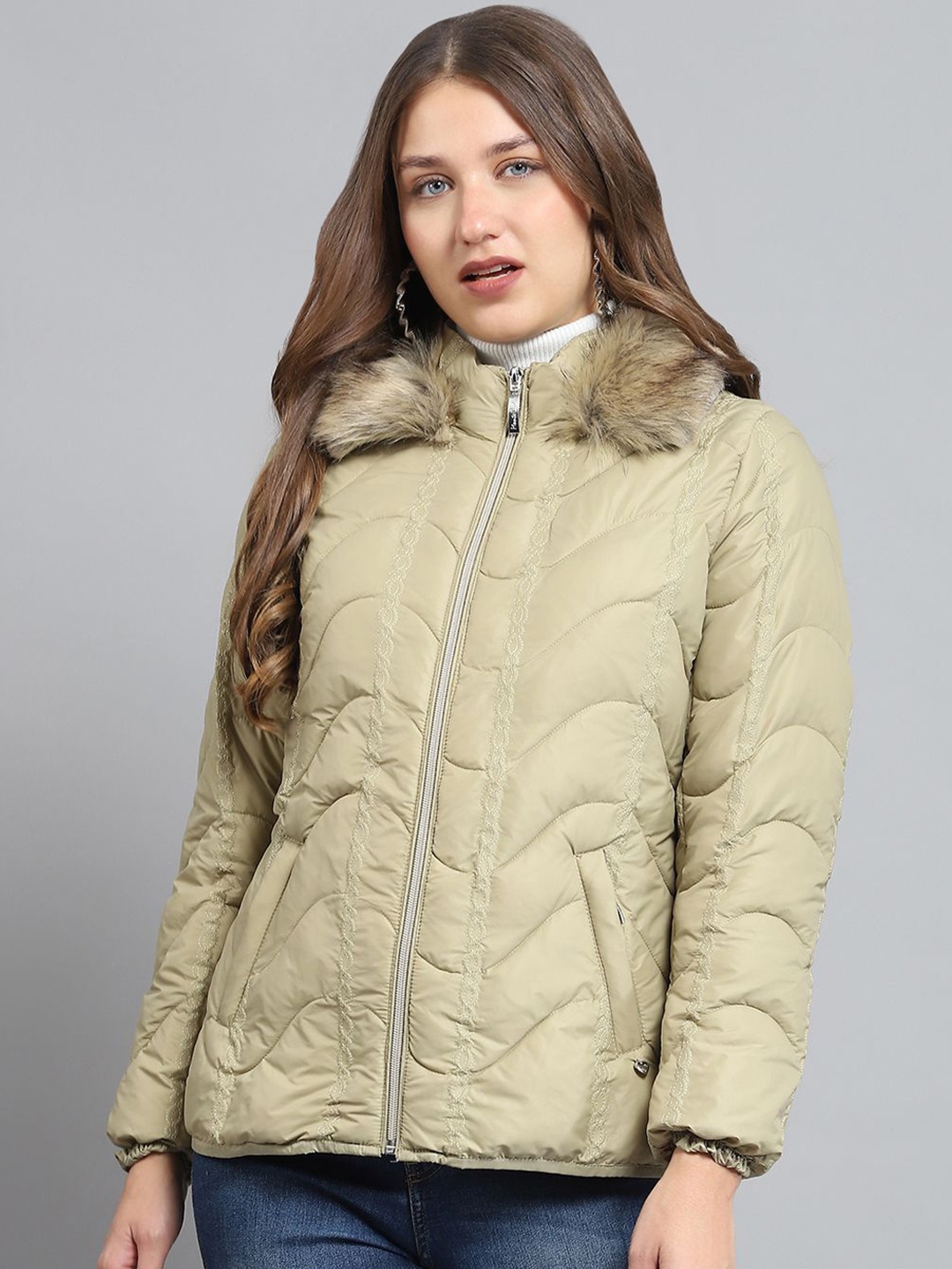 

Monte Carlo Women Mock Collar Solid Casual Lightweight Parka Jacket, Beige