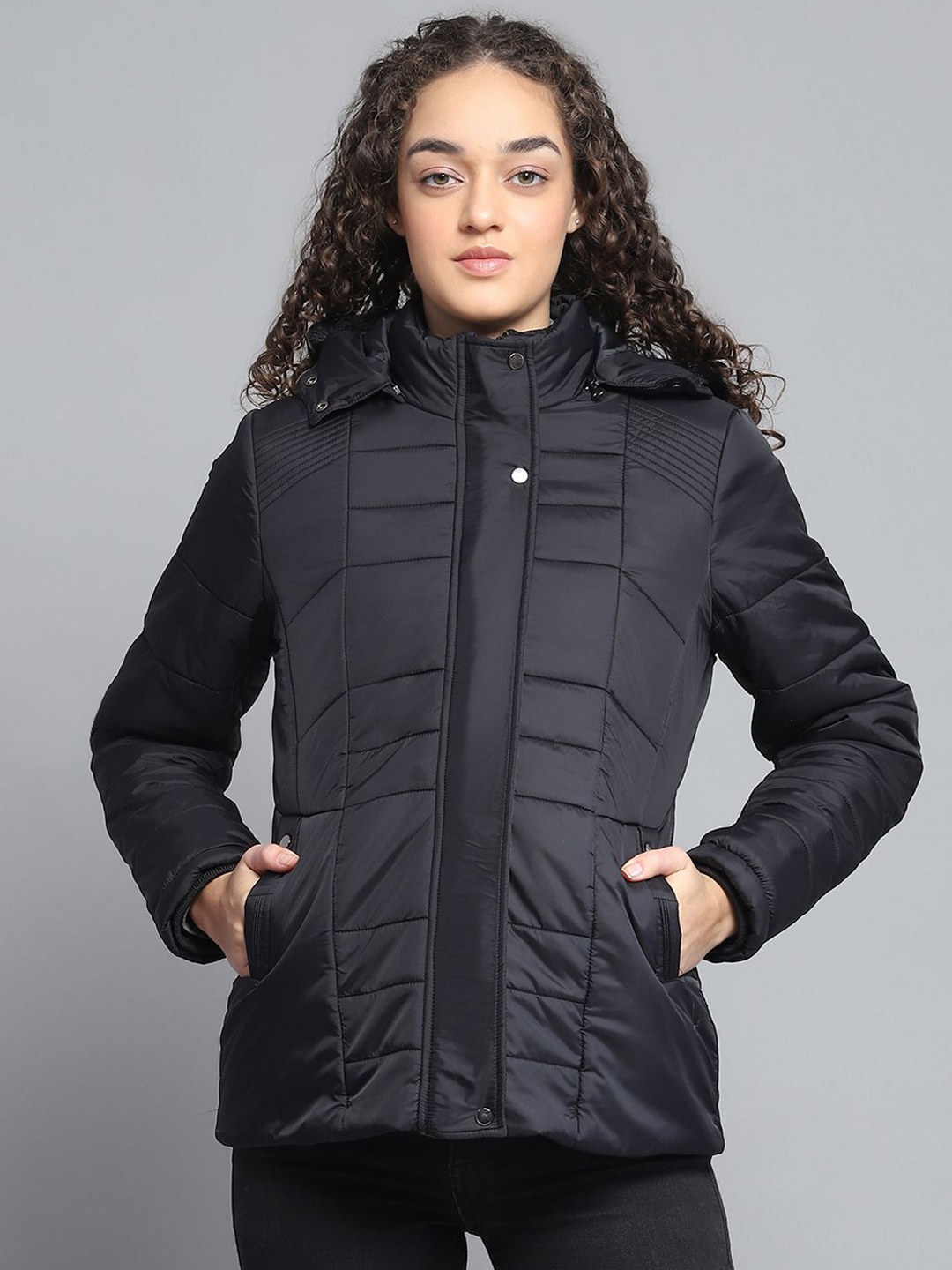 

Monte Carlo Women Hooded Solid Casual Lightweight Padded Jacket, Black