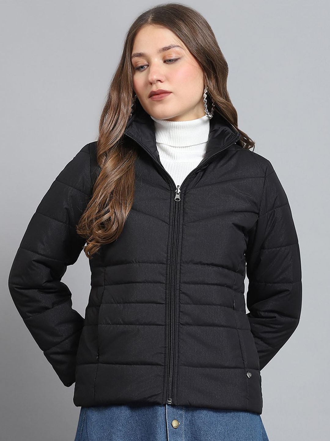 

Monte Carlo Women Mock Collar Solid Casual Lightweight Padded Jacket, Black