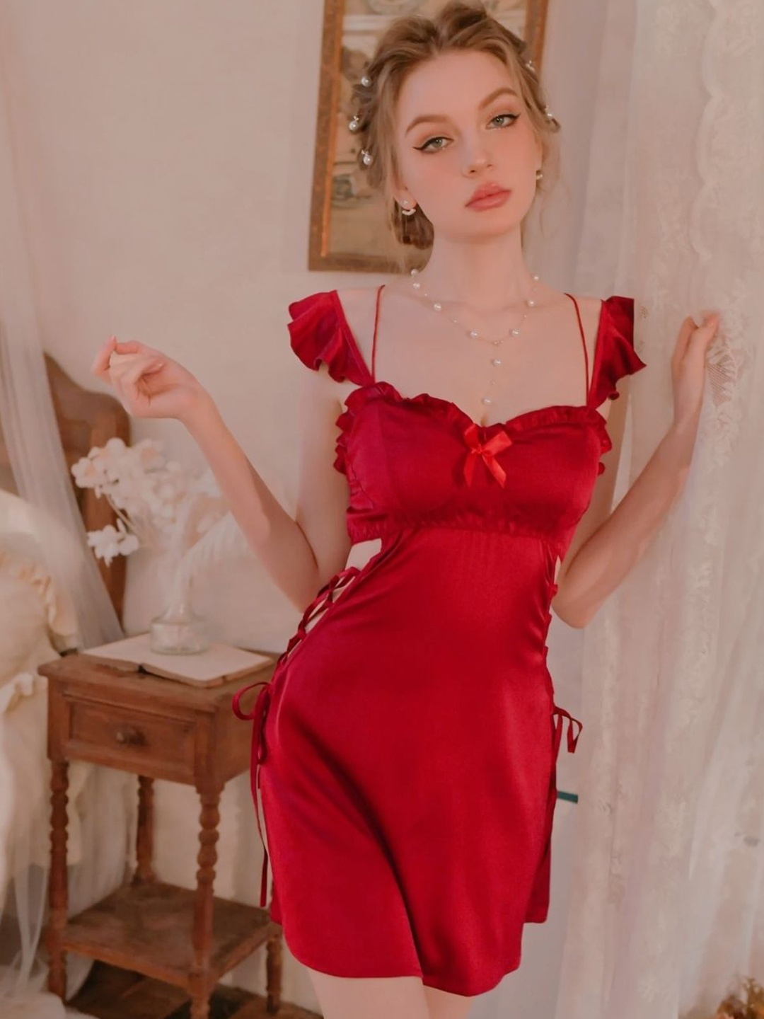 

XPIOX Women Shoulder Straps Baby Doll, Red