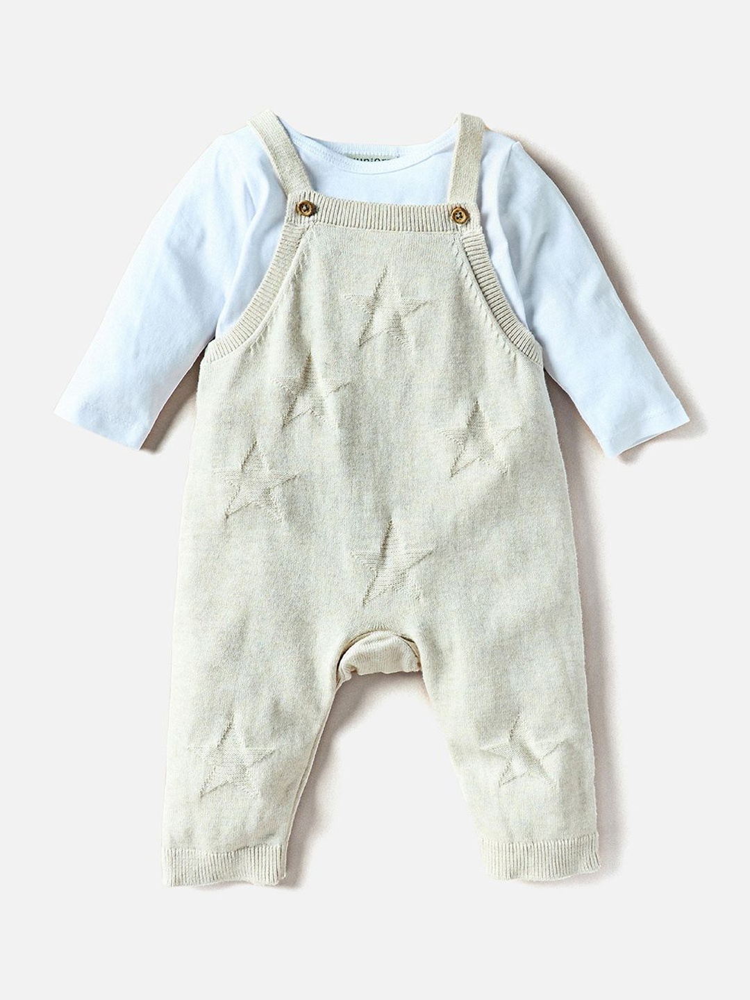

Juniors by Babyshop Infant Boys Cotton Textured T-shirt with Dungaree Set, White