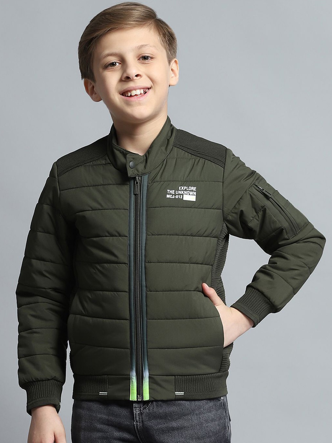 

Monte Carlo Boys Mandarin Collar Solid Casual Lightweight Padded Jacket, Olive