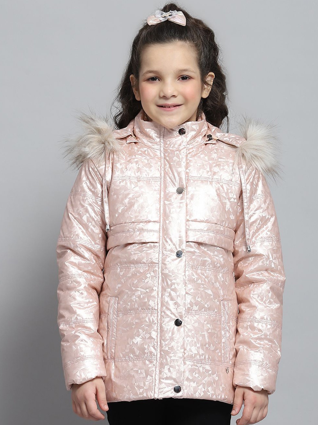 

Monte Carlo Girls Hooded Geometric Printed Casual Lightweight Parka Jacket, Peach