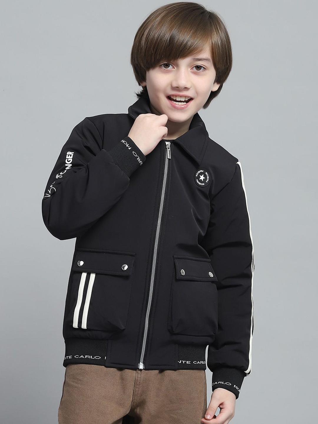 

Monte Carlo Boys Spread Collar Striped Casual Lightweight Tailored Jacket, Black