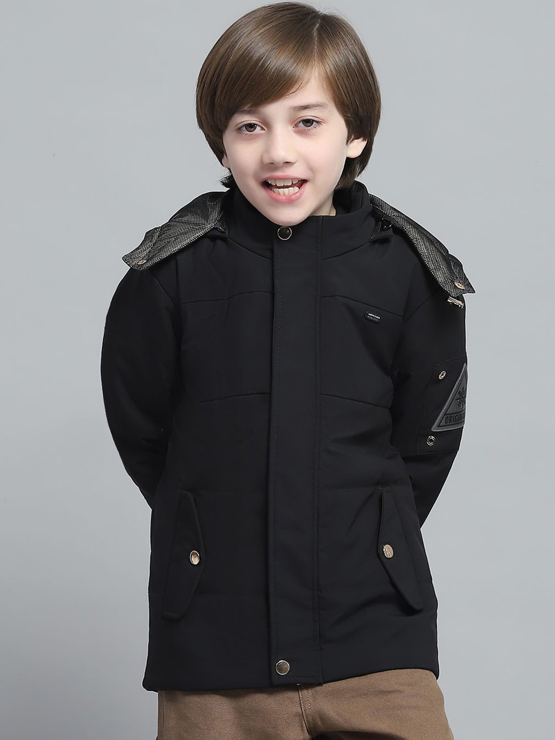 

Monte Carlo Boys Hooded Solid Casual Lightweight Padded Jacket, Black