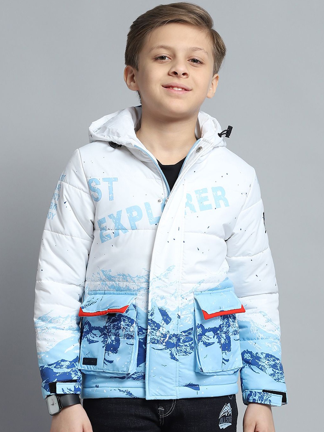 

Monte Carlo Boys Hooded Graphic Printed Casual Lightweight Puffer Jacket, White