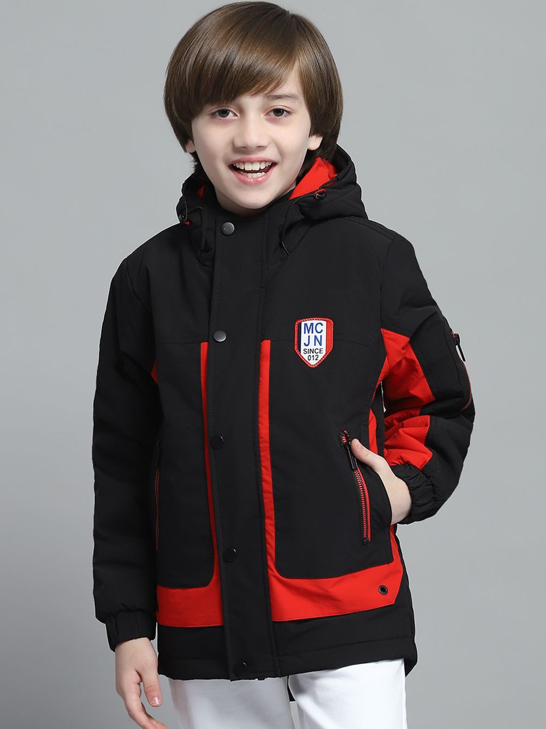 

Monte Carlo Boys Hooded Colourblocked Casual Lightweight Padded Jacket, Black