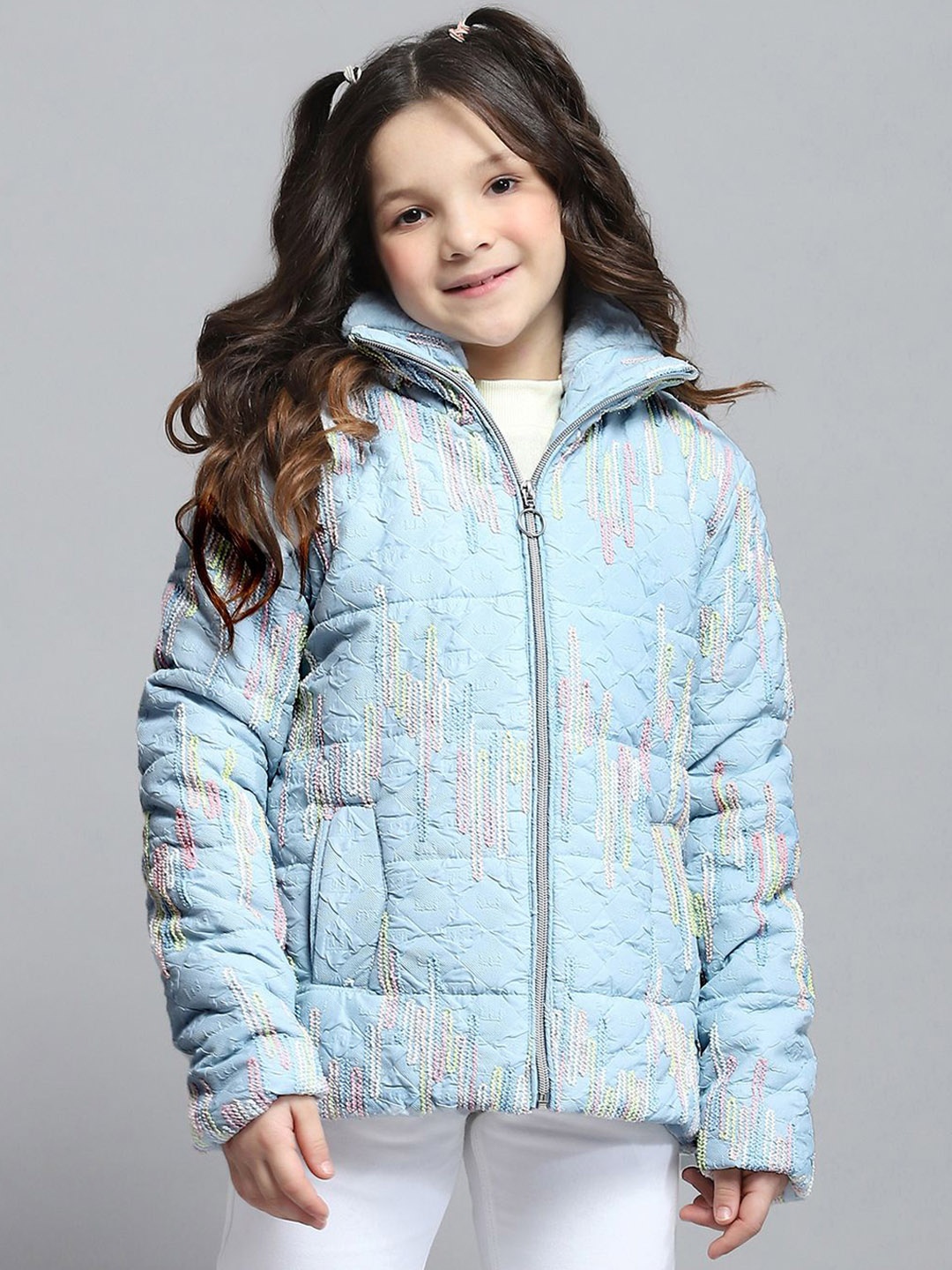 

Monte Carlo Girls Mock Collar Self Design Casual Lightweight Padded Jacket, Blue