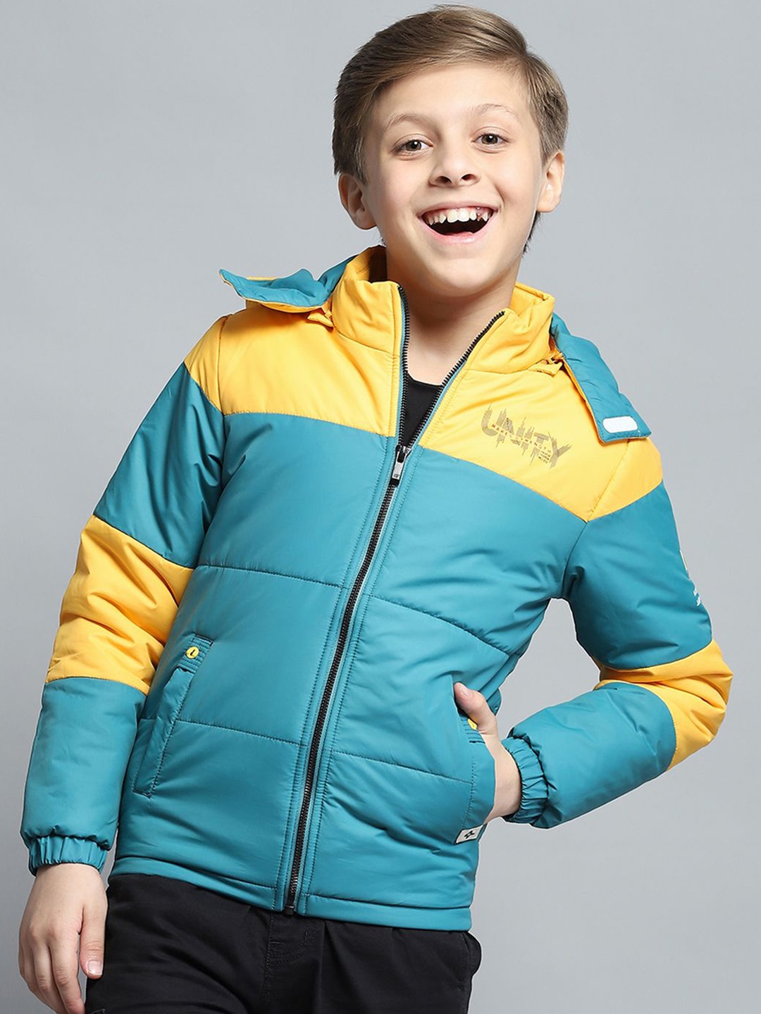 

Monte Carlo Boys Hooded Colourblocked Casual Lightweight Padded Jacket, Teal