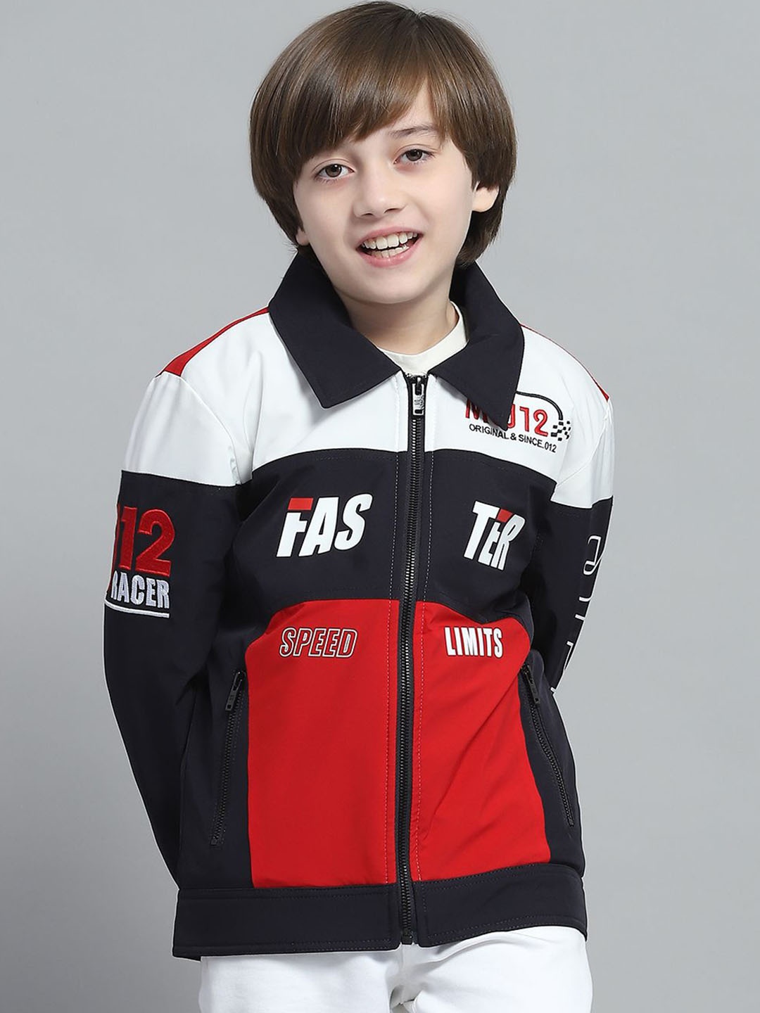 

Monte Carlo Boys Spread Collar Colourblocked Casual Lightweight Tailored Jacket, Navy blue