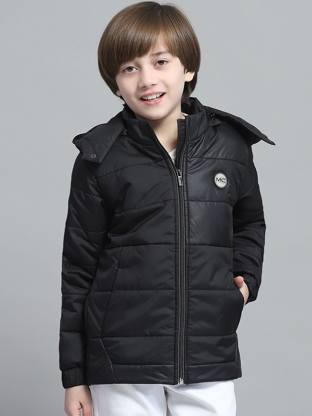 

Monte Carlo Boys Hooded Solid Casual Lightweight Padded Jacket, Black