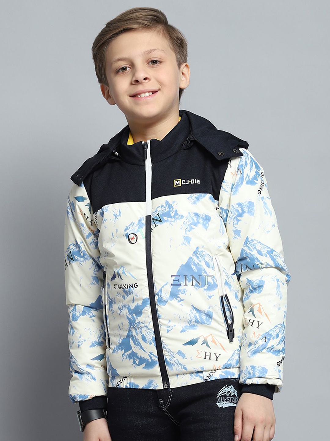 

Monte Carlo Boys Hooded Abstract Printed Casual Lightweight Padded Jacket, White