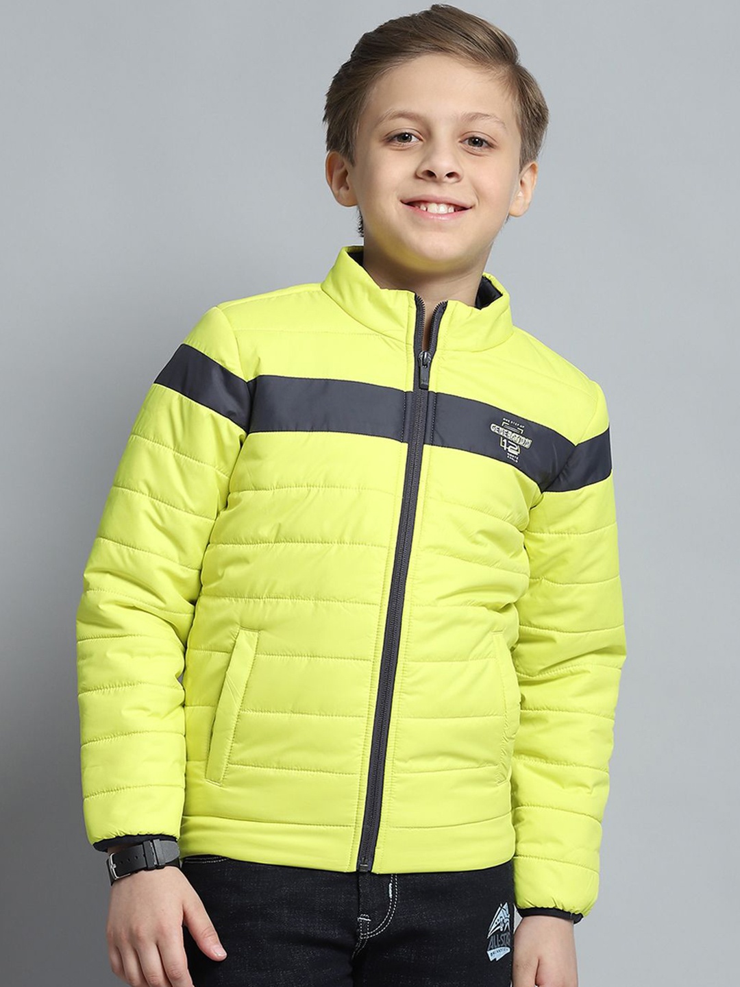 

Monte Carlo Boys Mock Collar Striped Casual Lightweight Padded Jacket, Fluorescent green