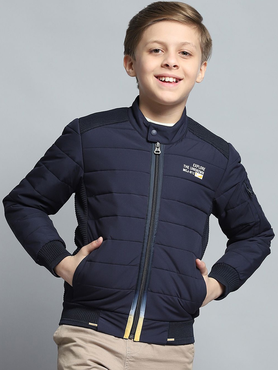 

Monte Carlo Boys Mandarin Collar Solid Casual Lightweight Padded Jacket, Navy blue
