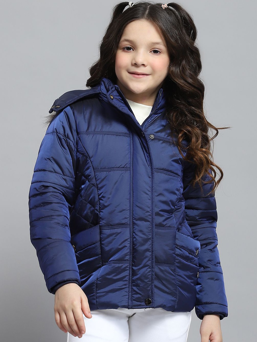 

Monte Carlo Girls Hooded Solid Casual Lightweight Padded Jacket, Navy blue