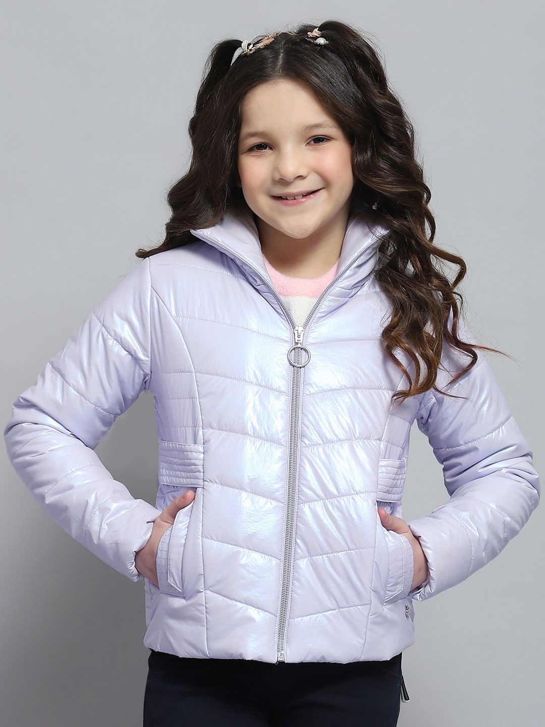 

Monte Carlo Girls Mock Collar Solid Casual Lightweight Padded Jacket, Lavender