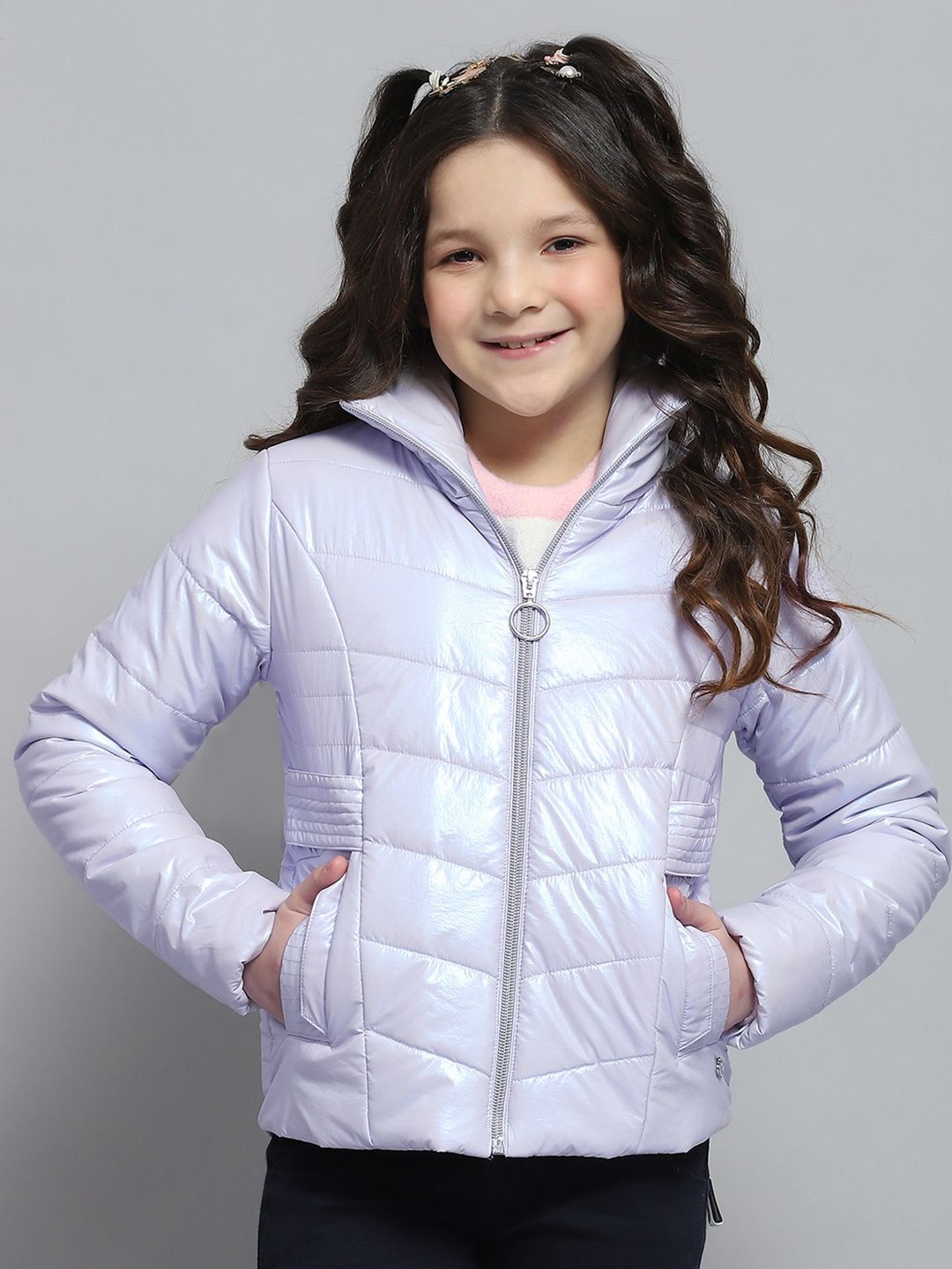 

Monte Carlo Girls Mock Collar Solid Casual Lightweight Padded Jacket, Lavender