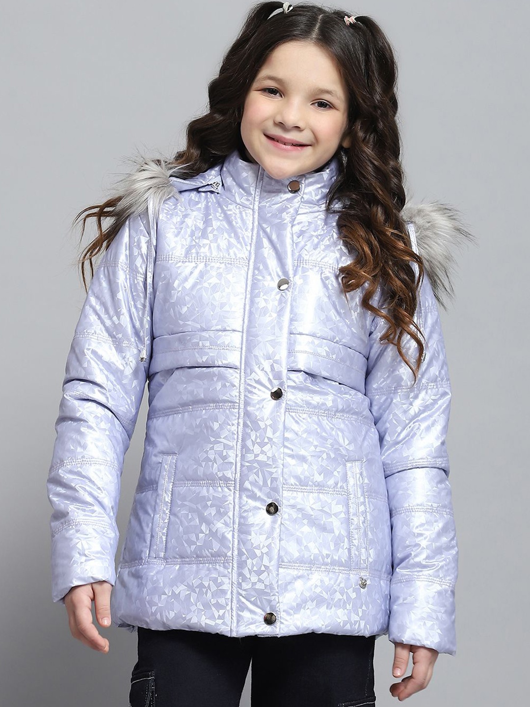 

Monte Carlo Girls Hooded Geometric Printed Casual Lightweight Parka Jacket, Lavender