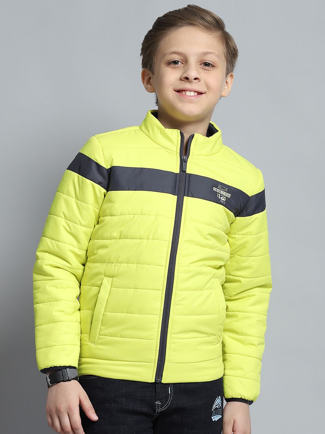 

Monte Carlo Boys Mock Collar Striped Casual Lightweight Padded Jacket, Fluorescent green