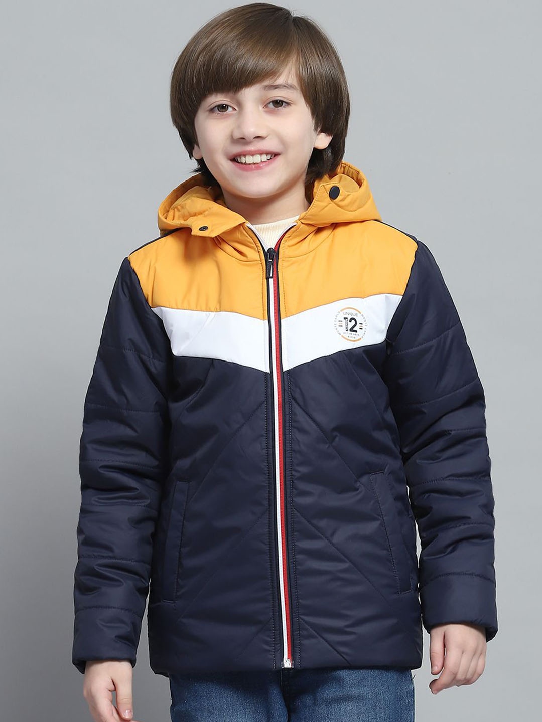 

Monte Carlo Boys Hooded Colourblocked Casual Lightweight Padded Jacket, Navy blue