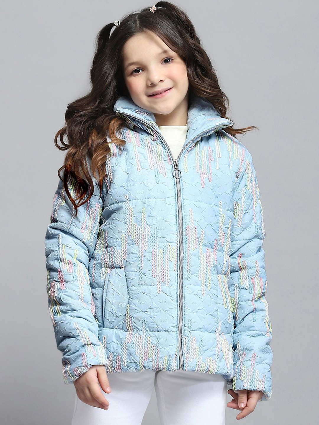 

Monte Carlo Girls Mock Collar Self Design Casual Lightweight Padded Jacket, Blue