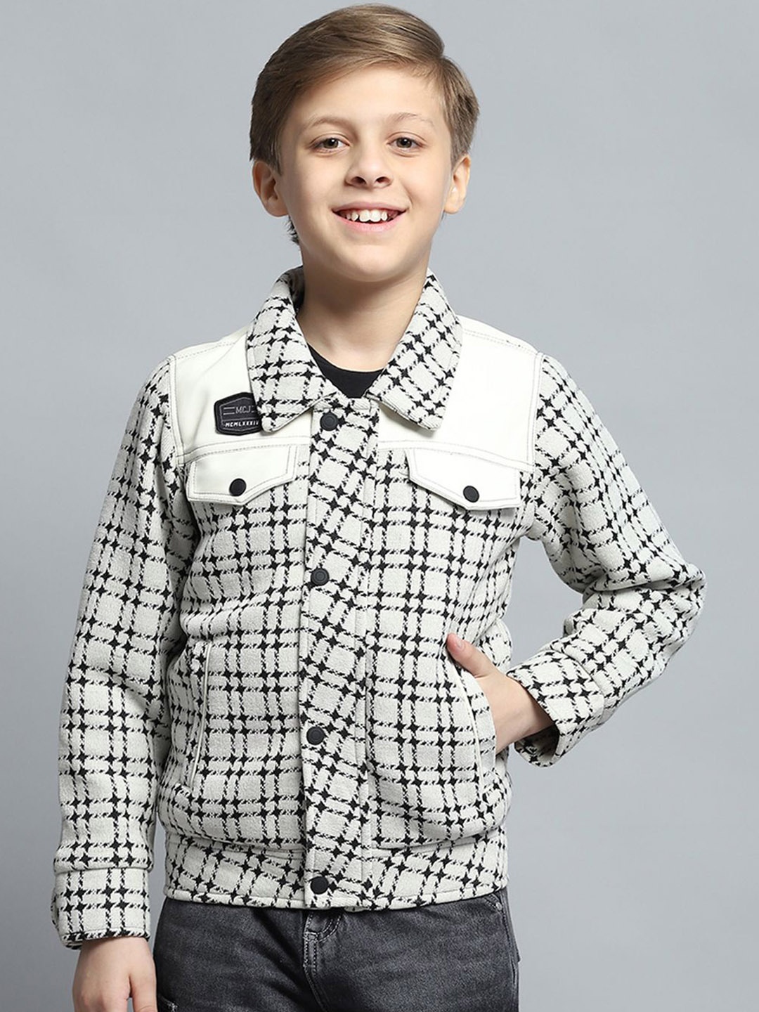 

Monte Carlo Boys Spread Collar Checked Casual Lightweight Tailored Jacket, White