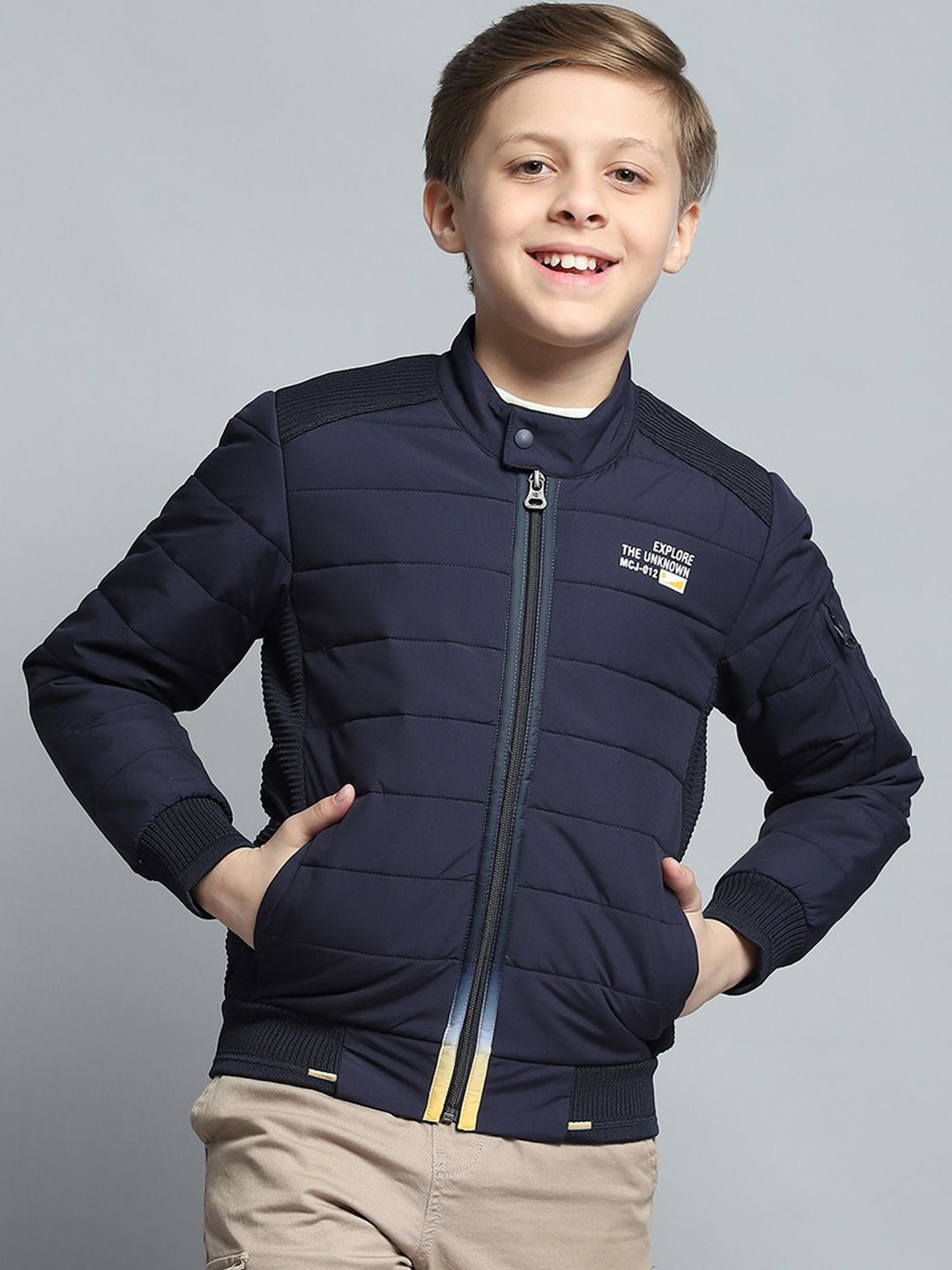 

Monte Carlo Boys Mandarin Collar Solid Casual Lightweight Padded Jacket, Navy blue