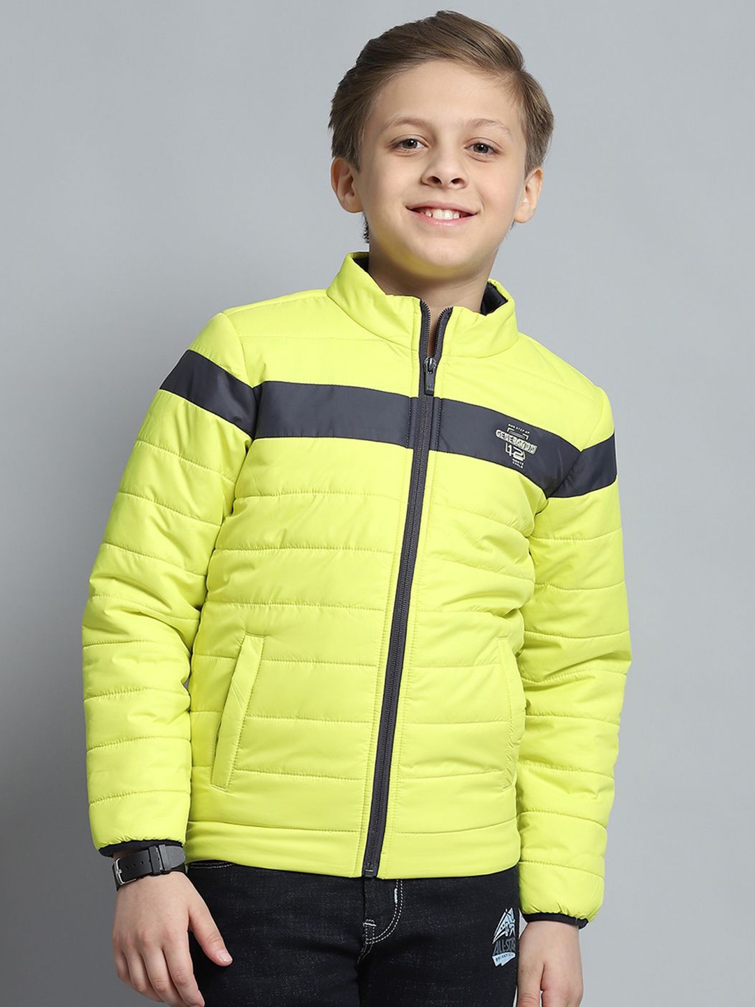 

Monte Carlo Boys Mock Collar Striped Casual Lightweight Padded Jacket, Fluorescent green