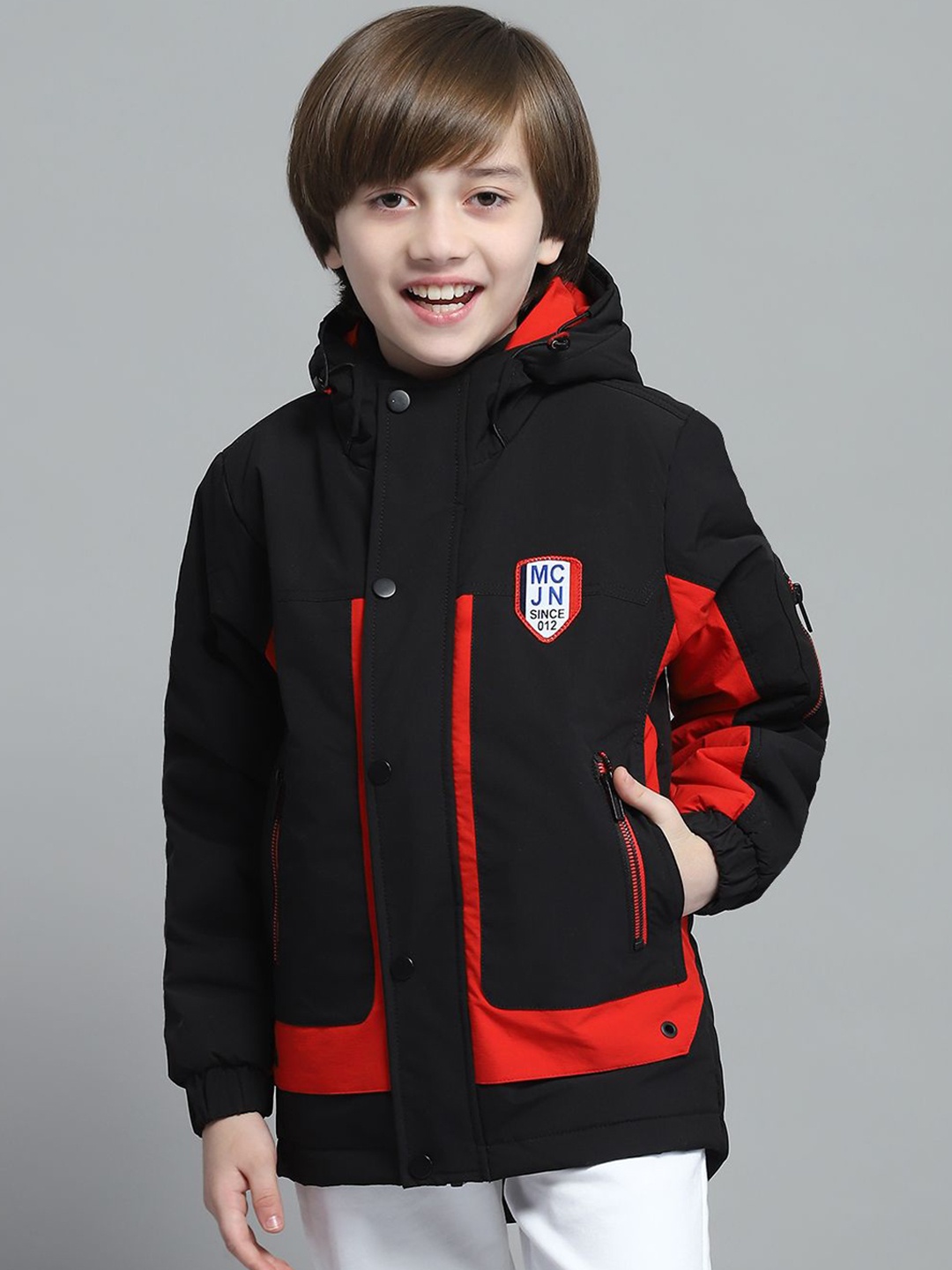 

Monte Carlo Boys Hooded Colourblocked Casual Lightweight Padded Jacket, Black