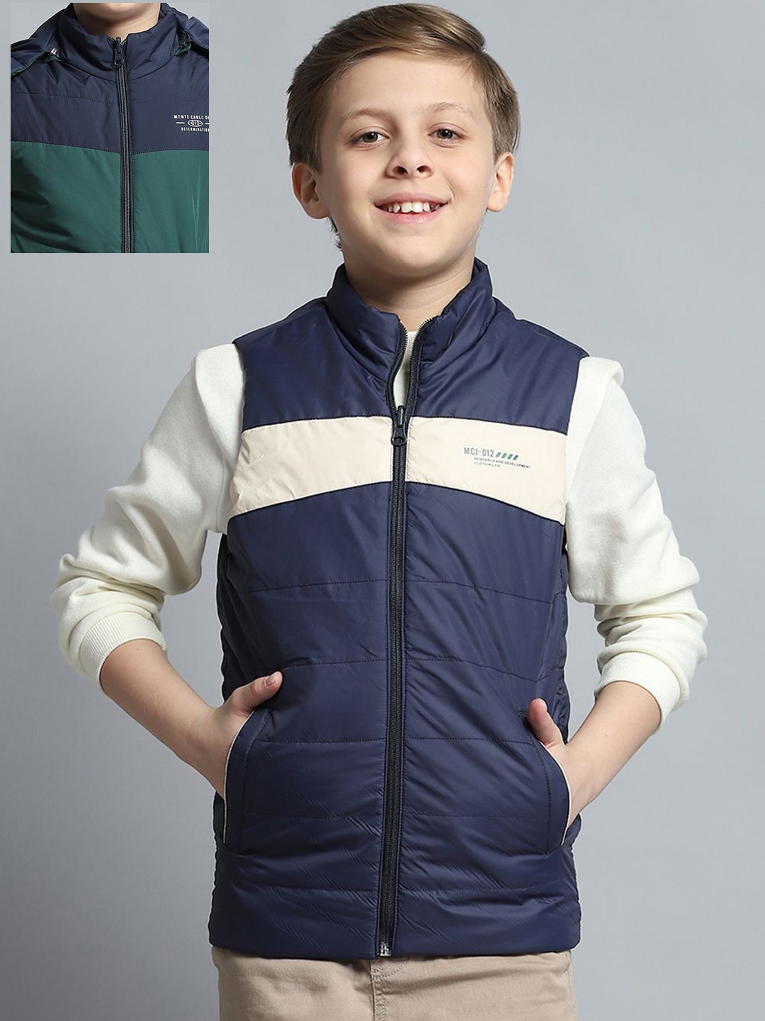 

Monte Carlo Boys Hooded Colourblocked Casual Lightweight Gilet Jacket, Olive