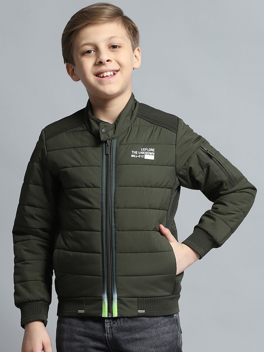 

Monte Carlo Boys Mandarin Collar Solid Casual Lightweight Bomber Jacket, Olive