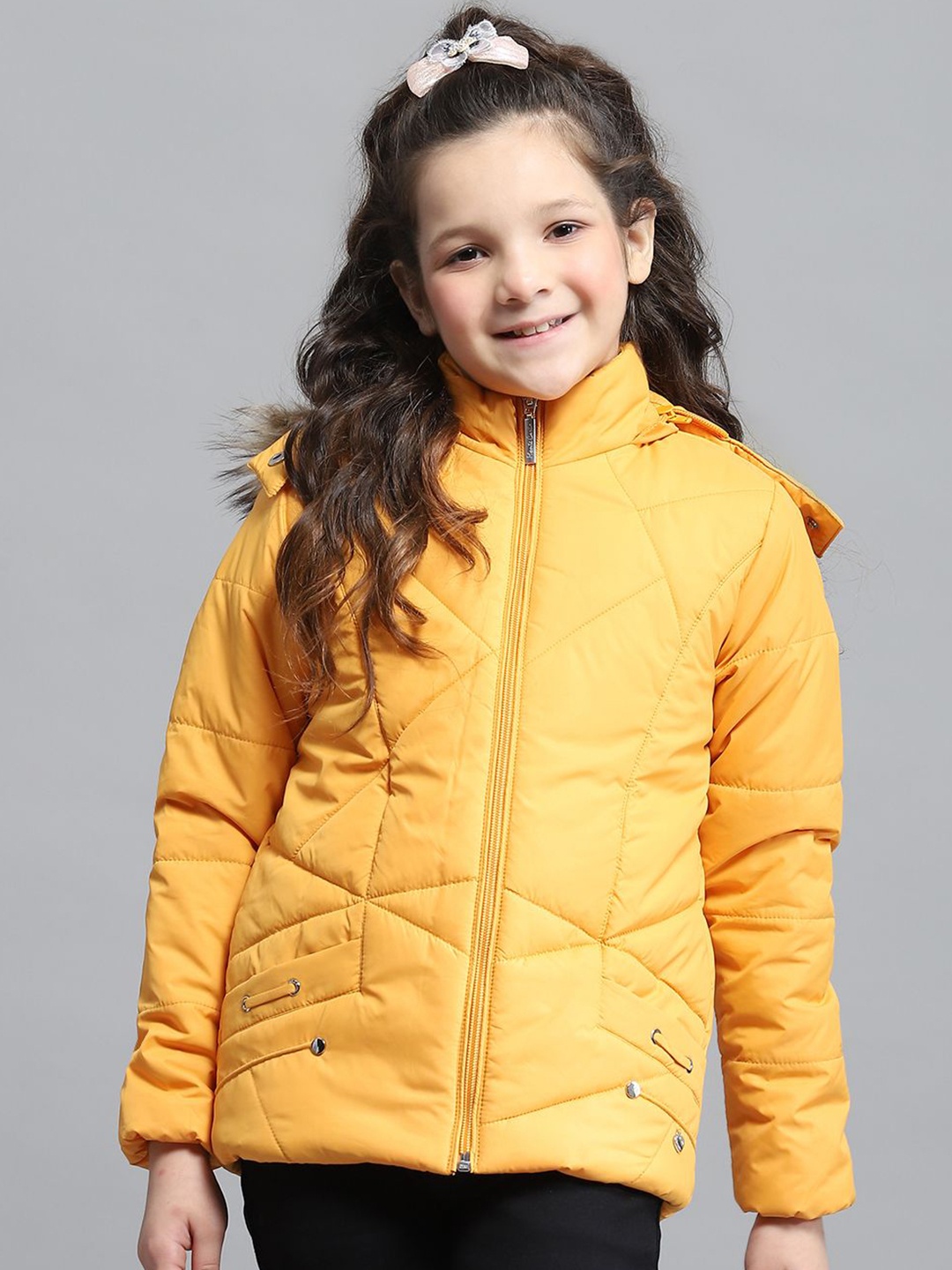 Monte Carlo Girls Hooded Solid Casual Lightweight Parka Jacket, Yellow