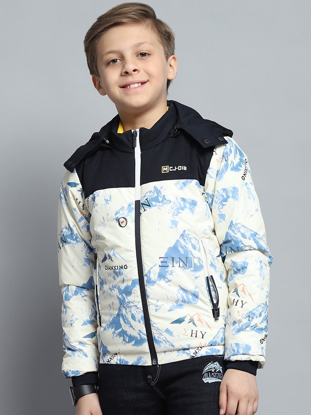 

Monte Carlo Boys Hooded Abstract Printed Casual Lightweight Padded Jacket, White