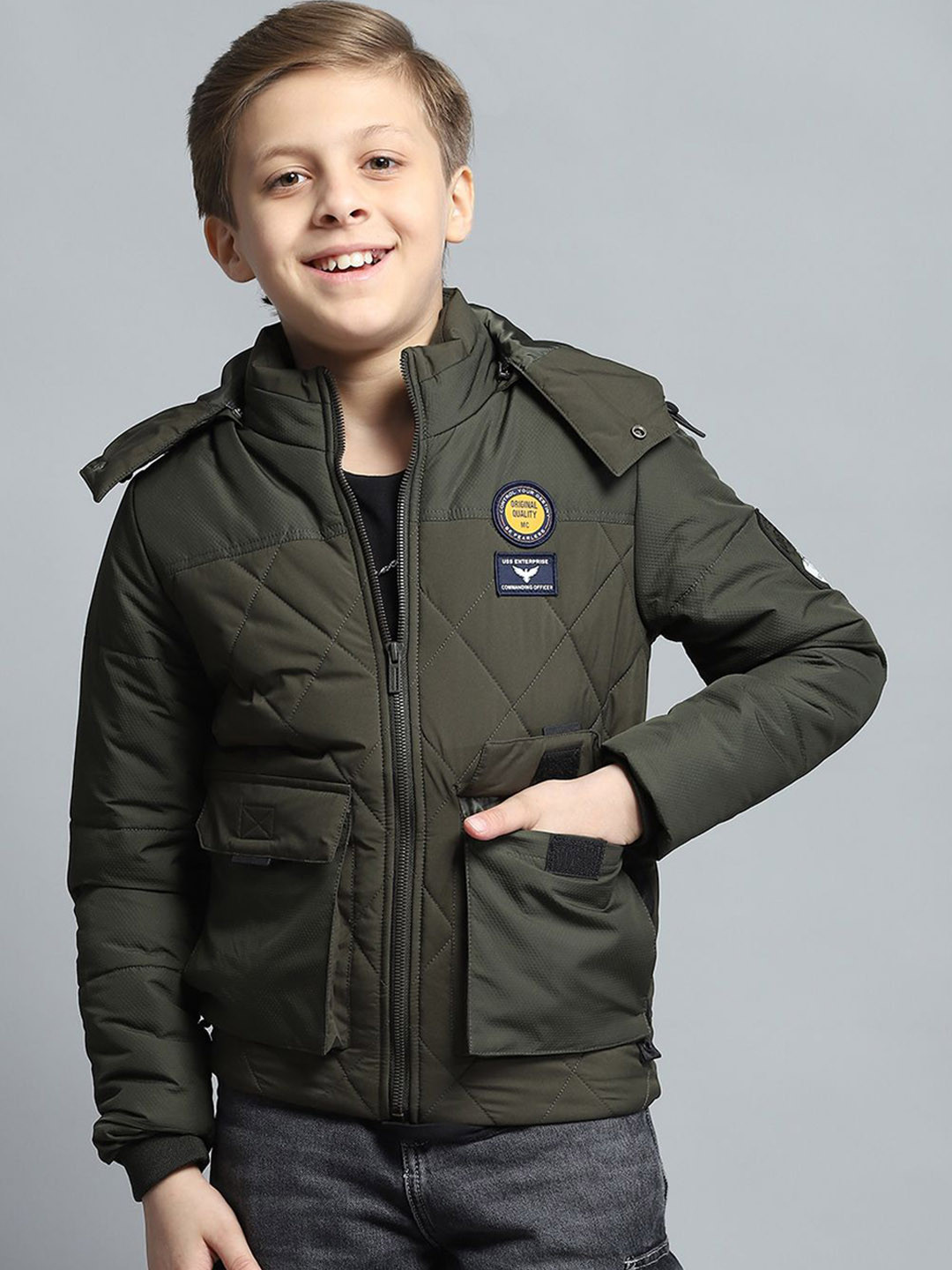 

Monte Carlo Boys Hooded Solid Casual Lightweight Padded Jacket, Olive