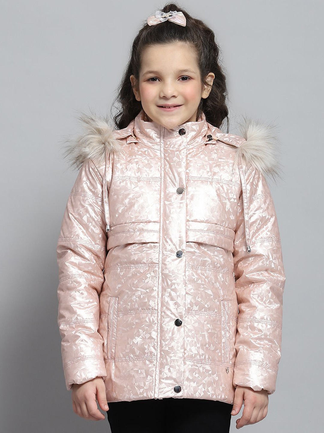 

Monte Carlo Girls Hooded Geometric Printed Casual Lightweight Parka Jacket, Peach