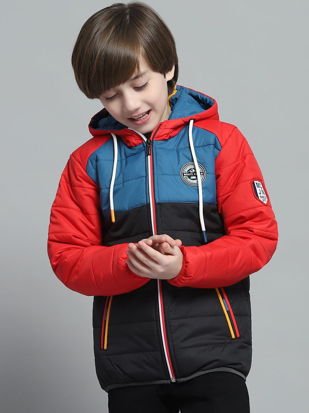 

Monte Carlo Boys Hooded Colourblocked Casual Lightweight Padded Jacket, Black