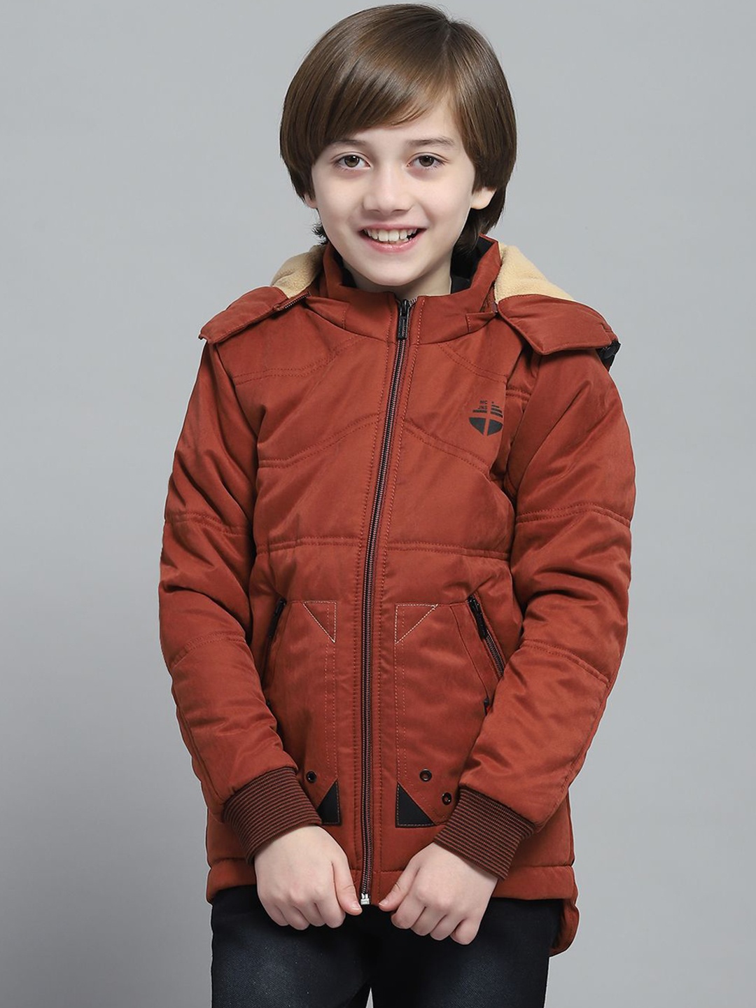 

Monte Carlo Boys Hooded Solid Casual Lightweight Padded Jacket, Rust