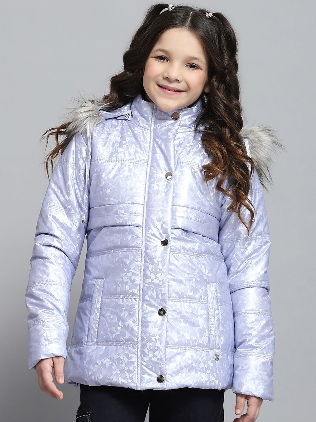 

Monte Carlo Girls Hooded Geometric Printed Casual Lightweight Parka Jacket, Lavender