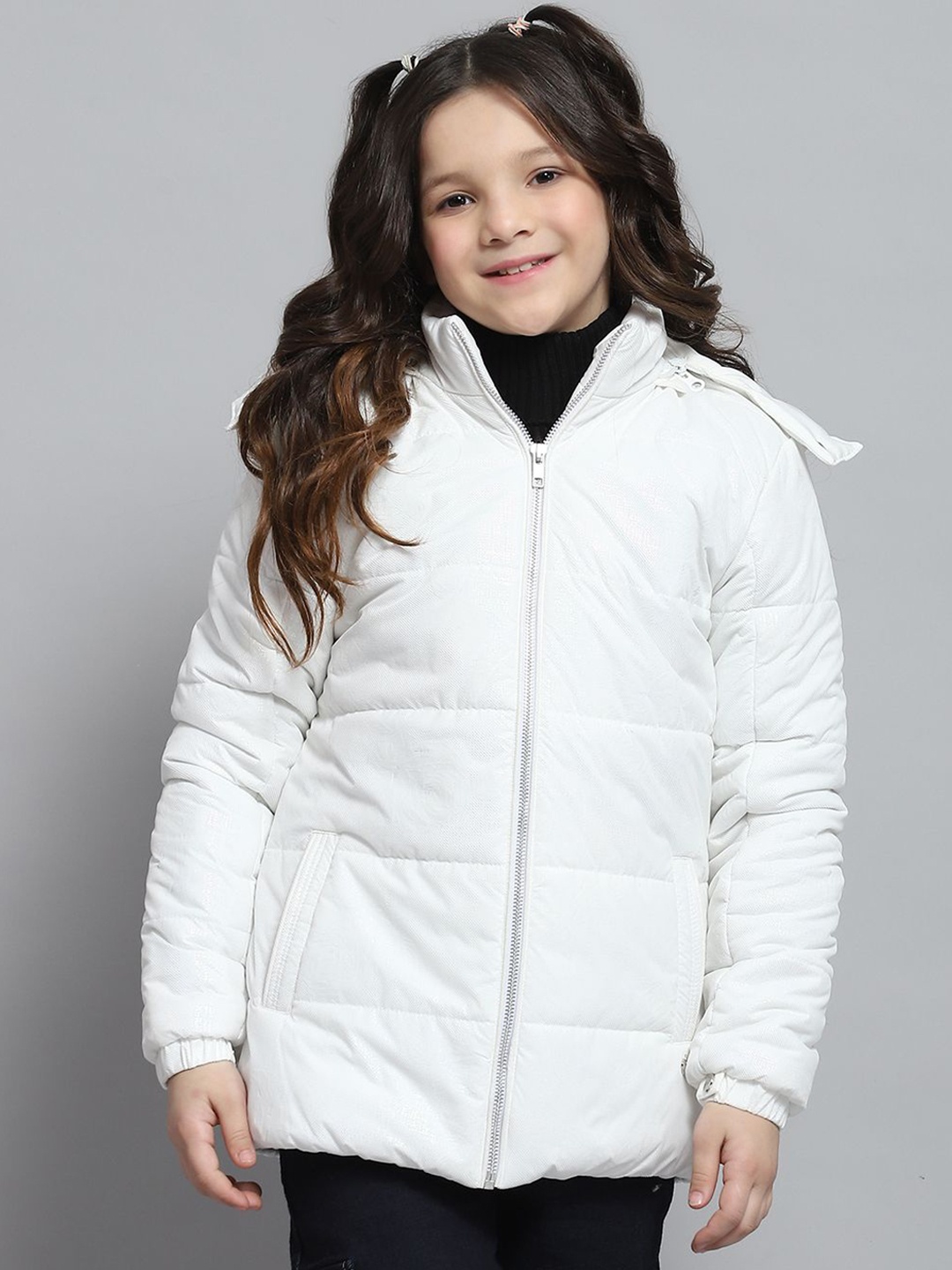 

Monte Carlo Girls Hooded Self Design Casual Lightweight Padded Jacket, White