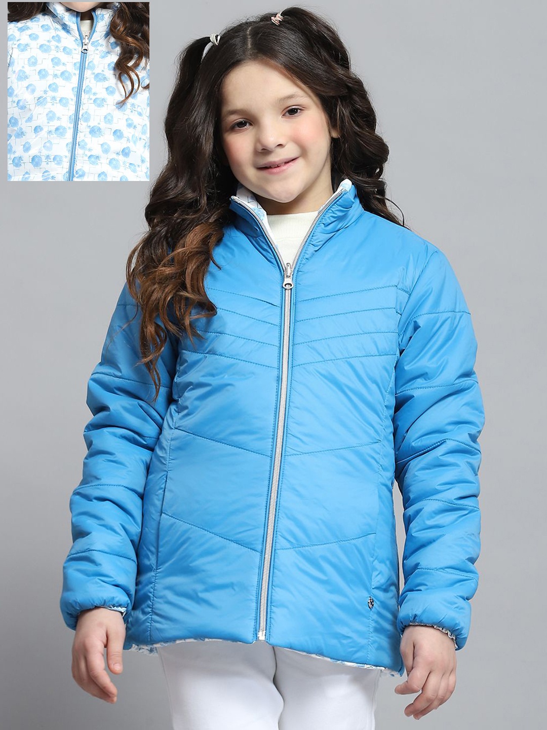 

Monte Carlo Girls Mock Collar Solid Casual Reversible Padded Jacket, Blue