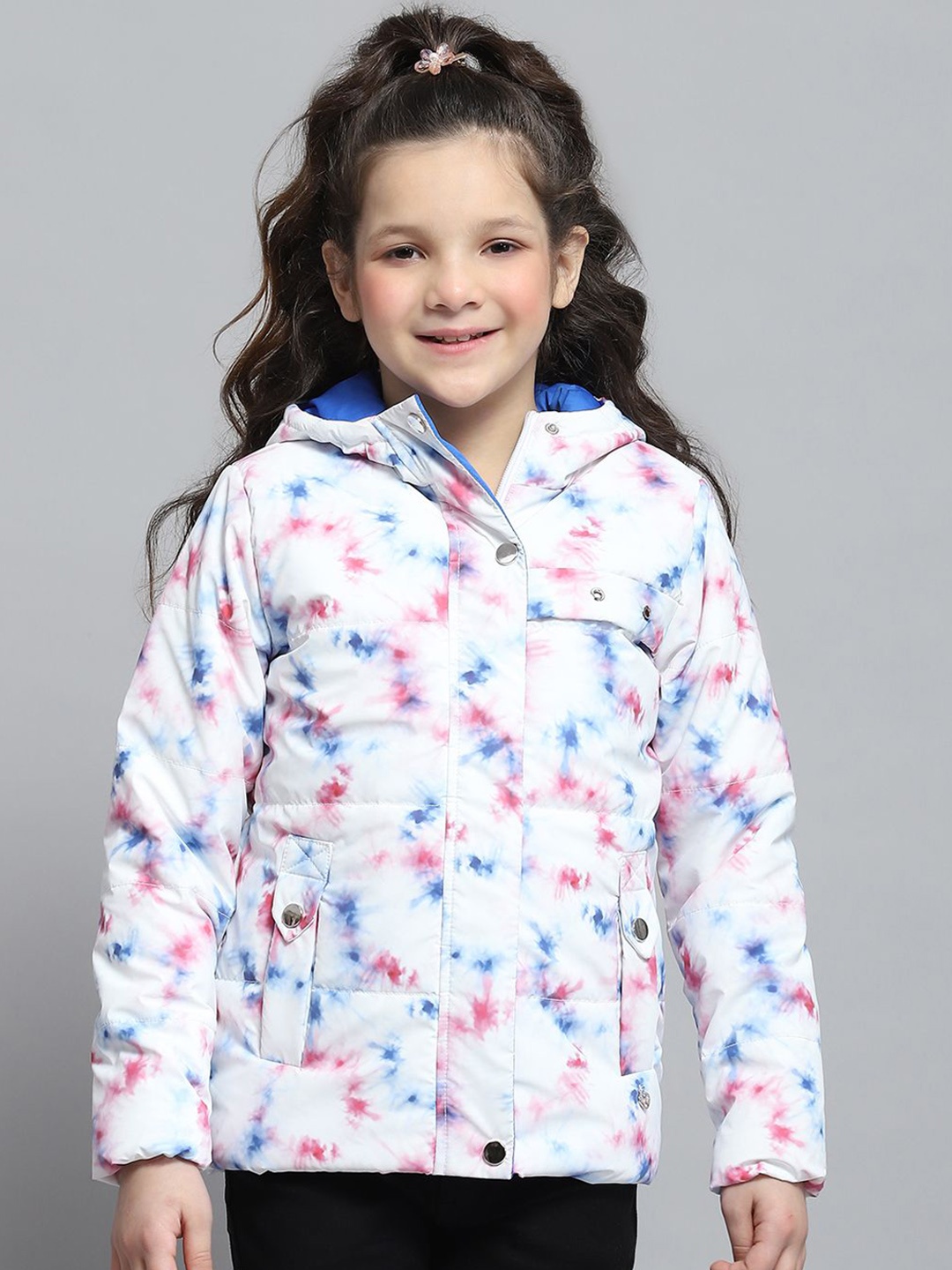 

Monte Carlo Girls Hooded Abstract Printed Casual Lightweight Puffer Jacket, Off white