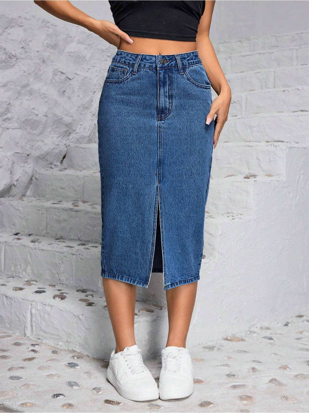 

dolsia Women Denim Pencil Skirts, Blue