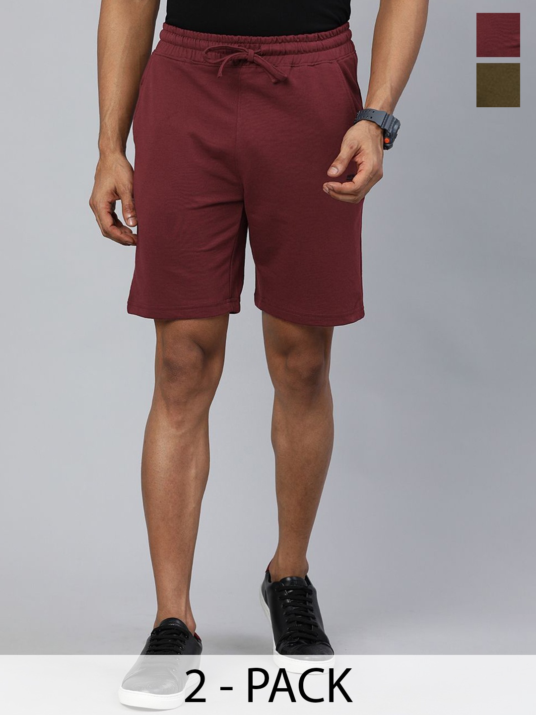 

The Indian Garage Co Men Pack Of 2 Slim Fit Shorts, Burgundy